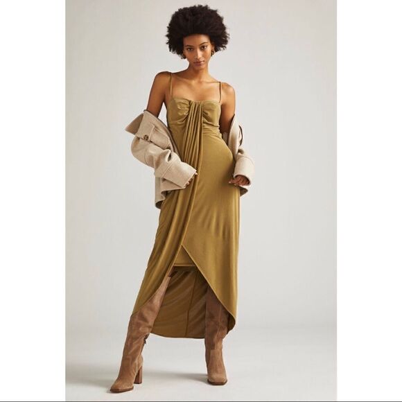 NEW Anthropologie Moss Slim Draped Asymmetrical Knit Midi Dress X-Small or Small - Picture 1 of 4